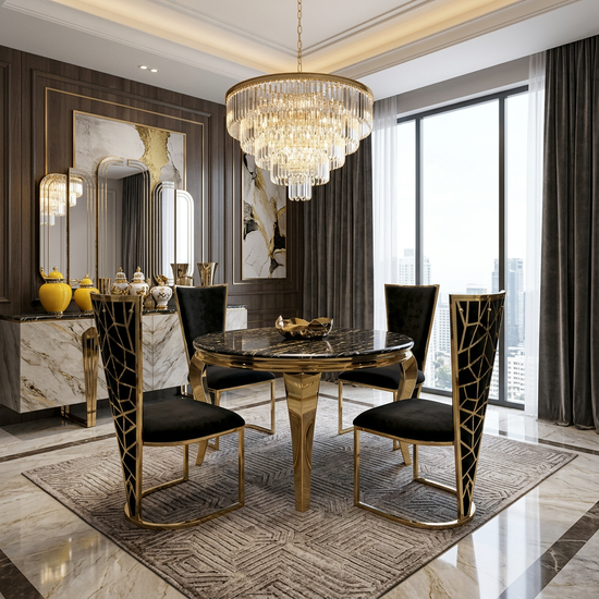 Sofia Round Black & Gold Table 110cm