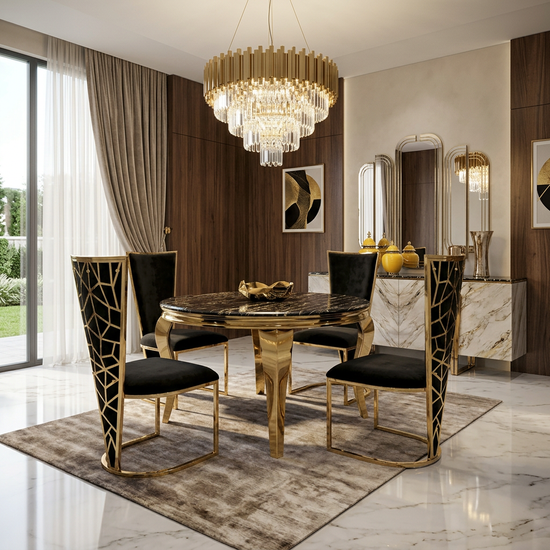 Sofia Round Black & Gold Table 110cm