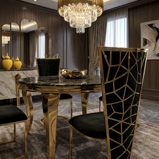 Sofia Round Black & Gold Table 110cm