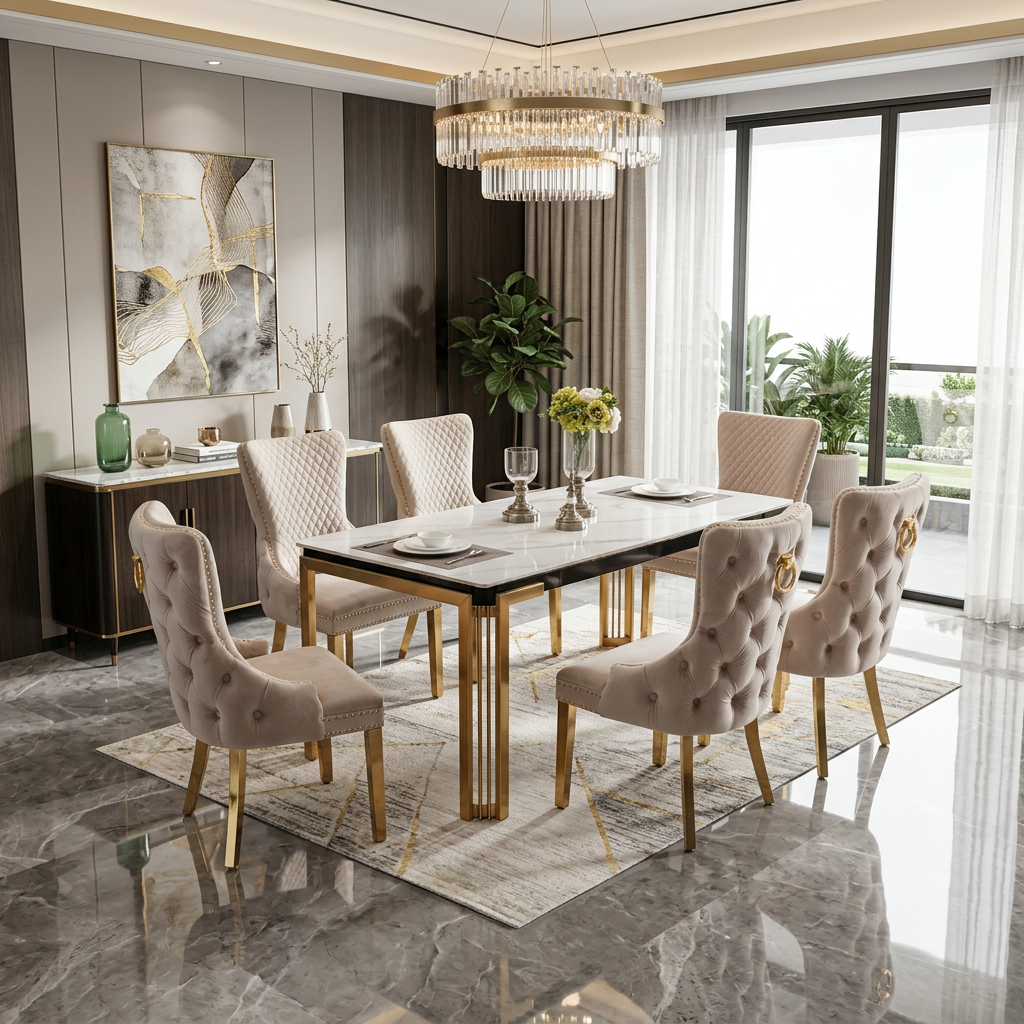 Sorrento 150cm Rectangle Dining Table Gold Base