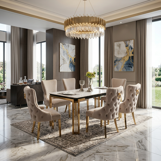 Sorrento 150cm Rectangle Dining Table Gold Base