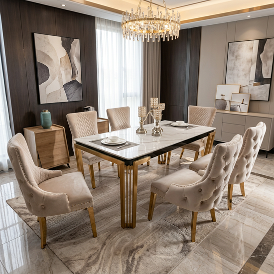 Sorrento 150cm Rectangle Dining Table Gold Base