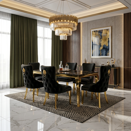 Sofia 1.5m Black & Gold Marble Dining Table