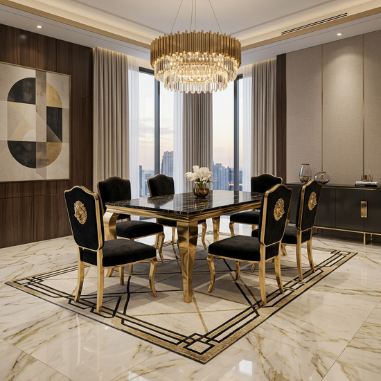 Sofia 1.6m Black & Gold Marble Dining Table