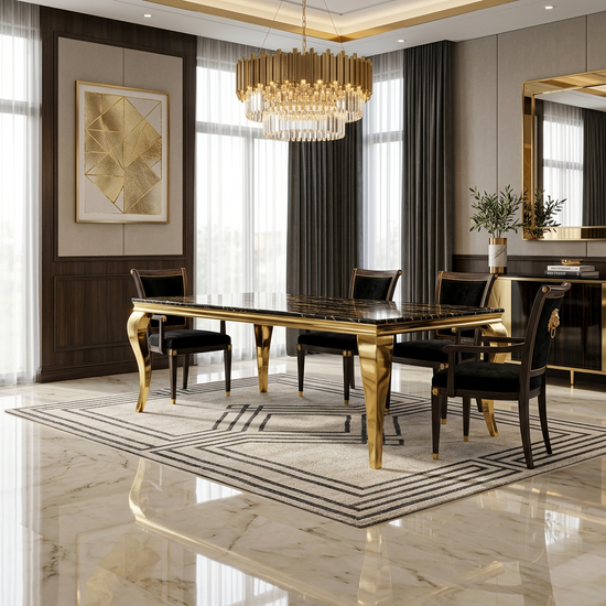 Sofia 1.6m Black & Gold Marble Dining Table