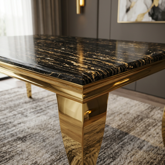 Sofia 1.5m Black & Gold Marble Dining Table
