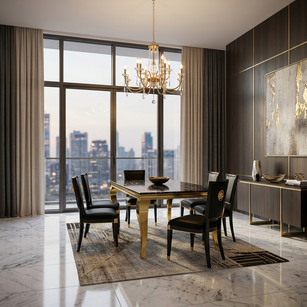 Sofia 1.2m Black & Gold Marble Dining Table