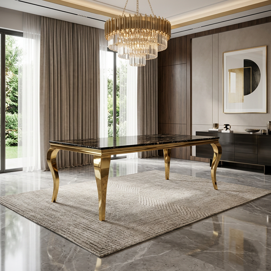 Sofia 1.6m Black & Gold Marble Dining Table