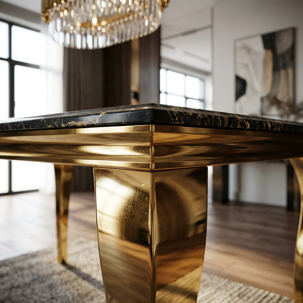 Sofia 1.8m Black & Gold Marble Dining Table