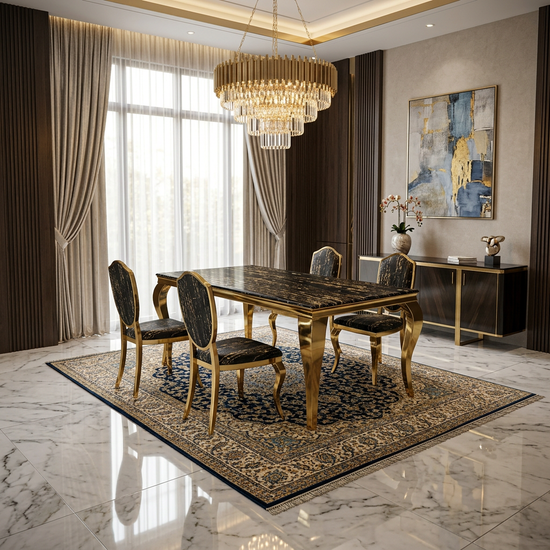 Sofia 1.8m Black & Gold Marble Dining Table