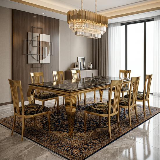 Sofia 1.8m Black & Gold Marble Dining Table
