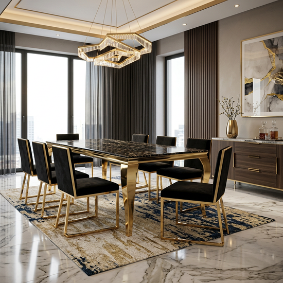 Sofia 1.8m Black & Gold Marble Dining Table
