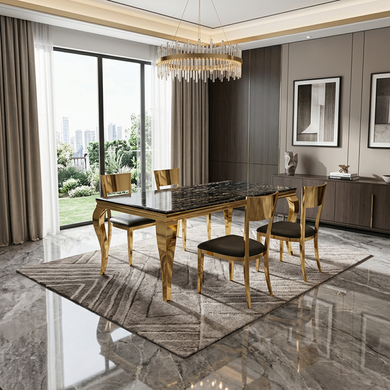 Sofia 1.8m Black & Gold Marble Dining Table