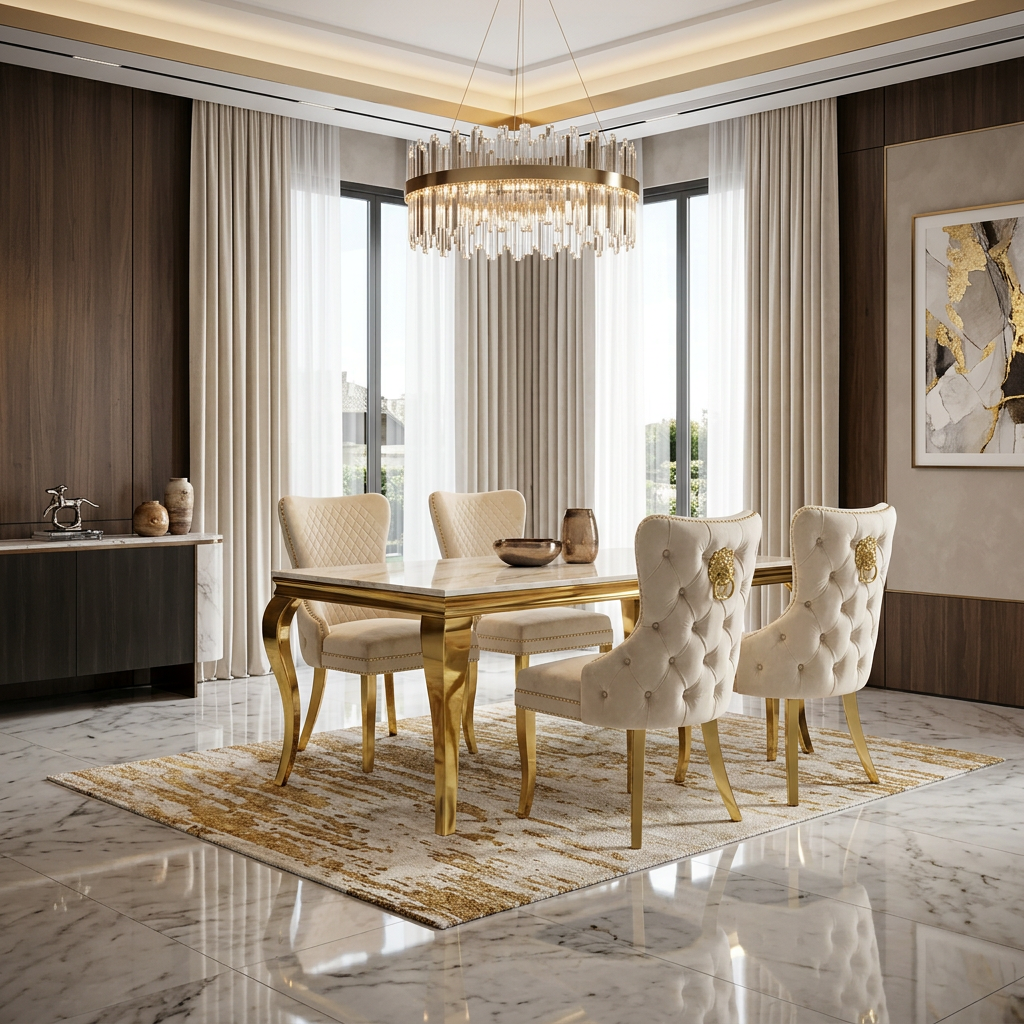 Sofia 1.2m Cream & Gold Marble Dining Table