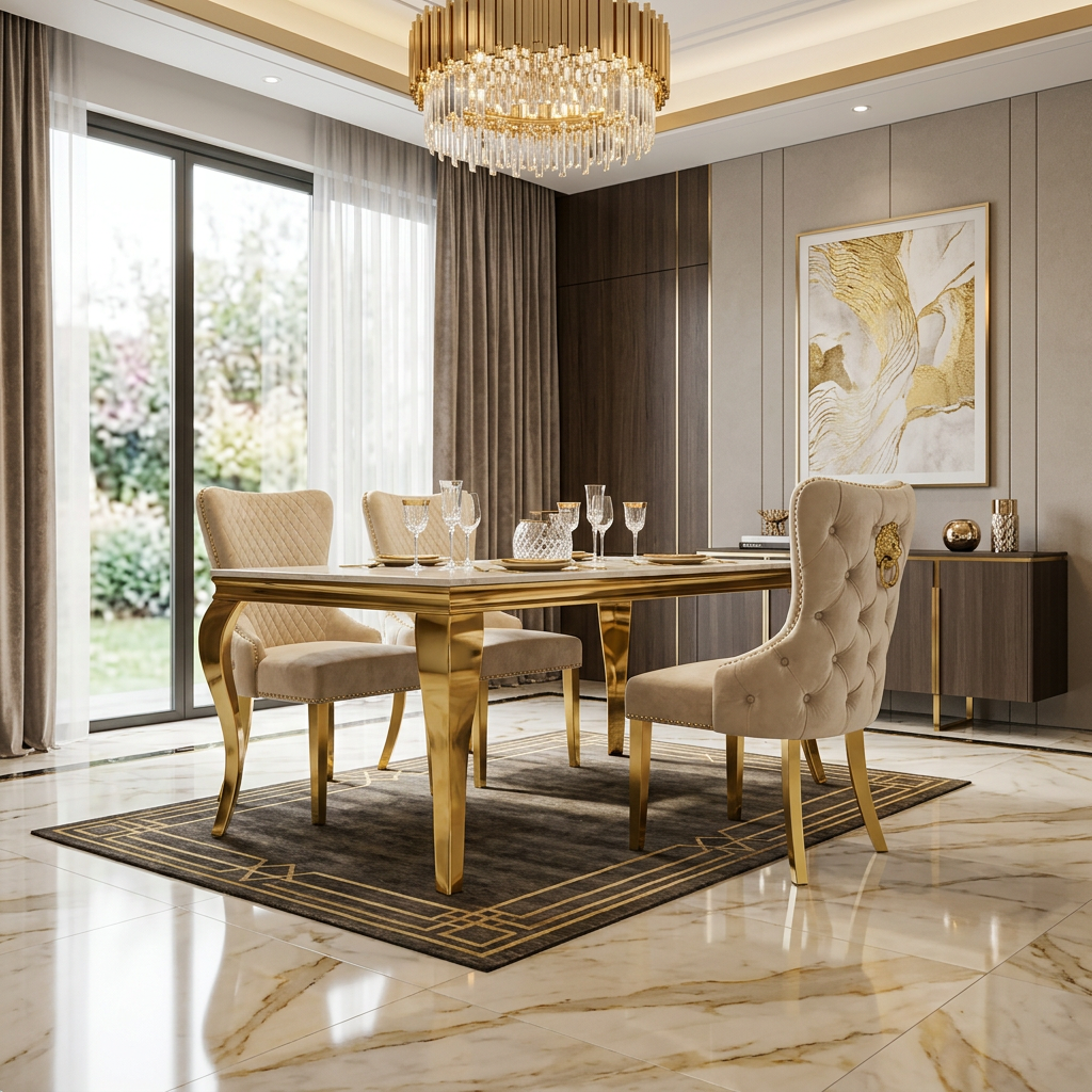 Sofia 1.2m Cream & Gold Marble Dining Table