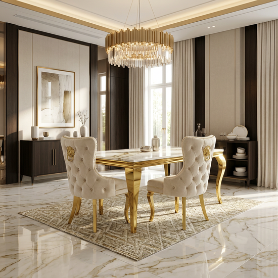 Sofia 1.2m Cream & Gold Marble Dining Table