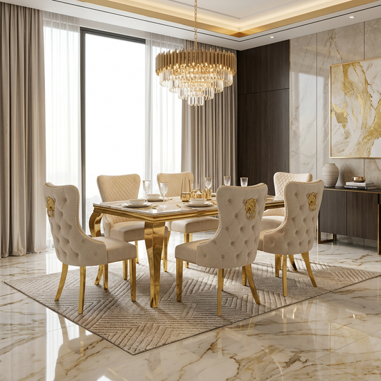 Sofia 1.5m Cream & Gold Marble Dining Table