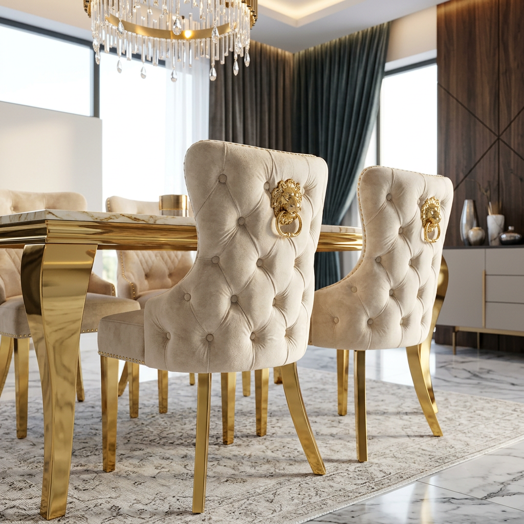 Victoria Cream & Gold Lion Dining Chair