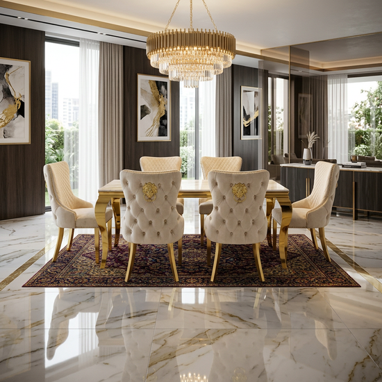 Sofia 1.8m Cream & Gold Marble Dining Table