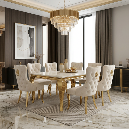 Sofia 1.5m Cream & Gold Marble Dining Table