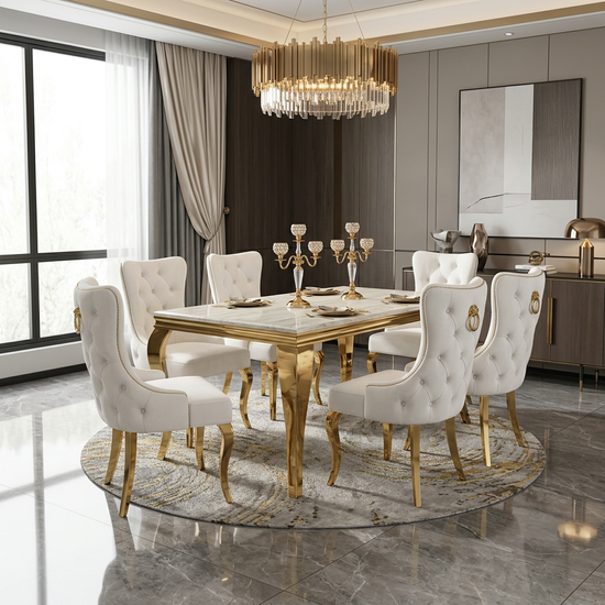 Sofia 1.5m Cream & Gold Marble Dining Table