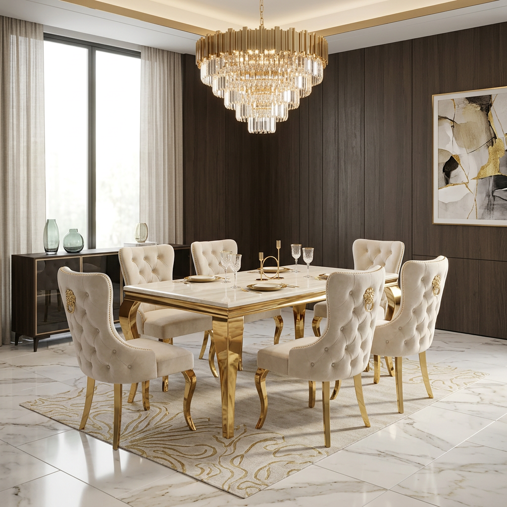 Sofia 1.6m Cream & Gold Marble Dining Table