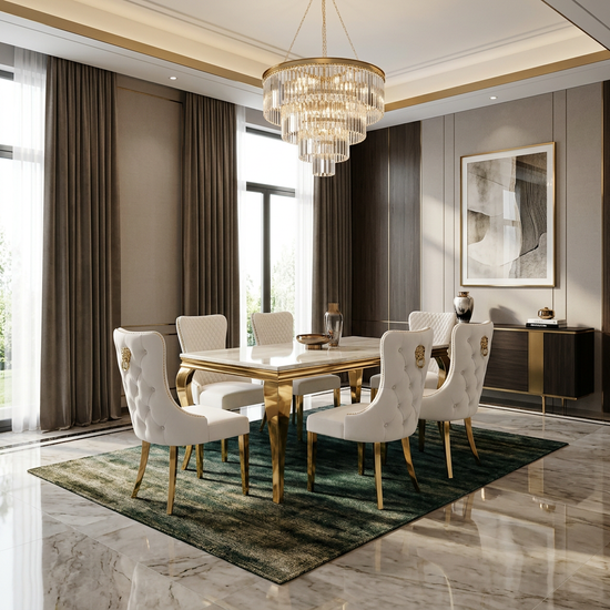 Sofia 1.6m Cream & Gold Marble Dining Table