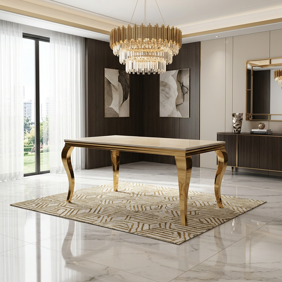 Sofia 1.6m Cream & Gold Marble Dining Table