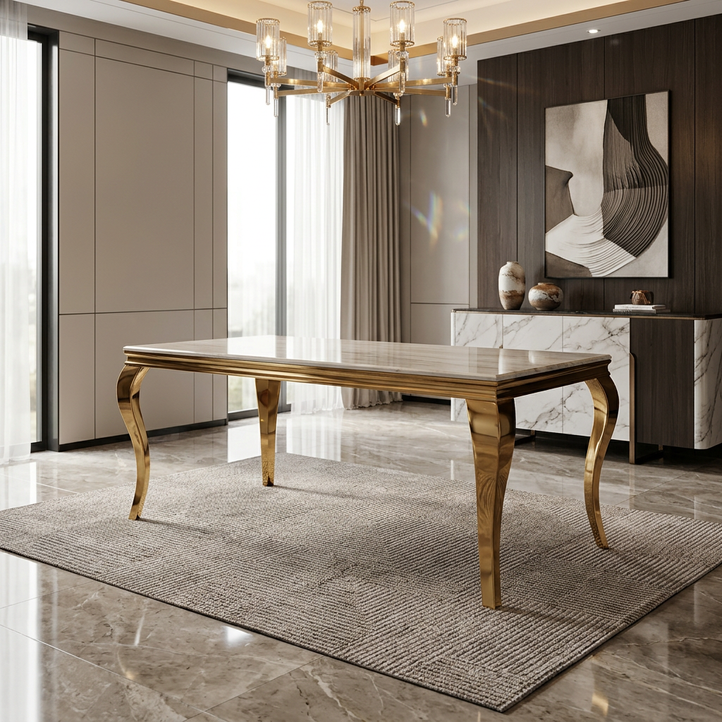 Sofia 1.8m Cream & Gold Marble Dining Table
