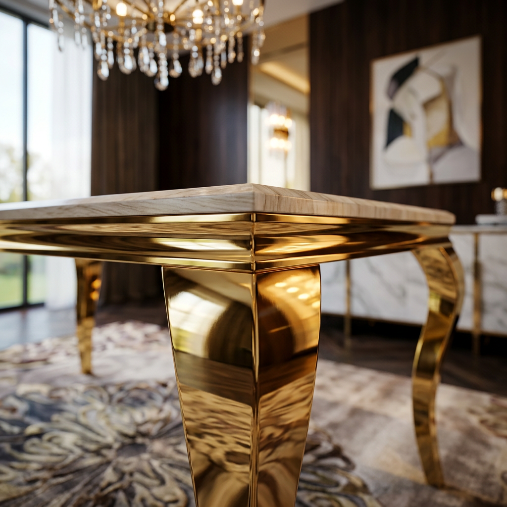 Sofia 1.8m Cream & Gold Marble Dining Table