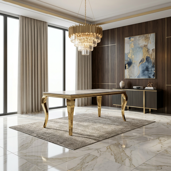 Sofia 1.8m Cream & Gold Marble Dining Table