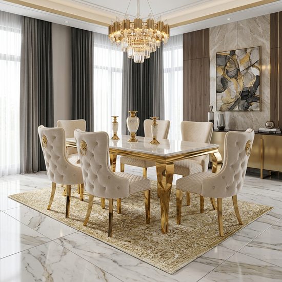 Sofia 1.8m Cream & Gold Marble Dining Table