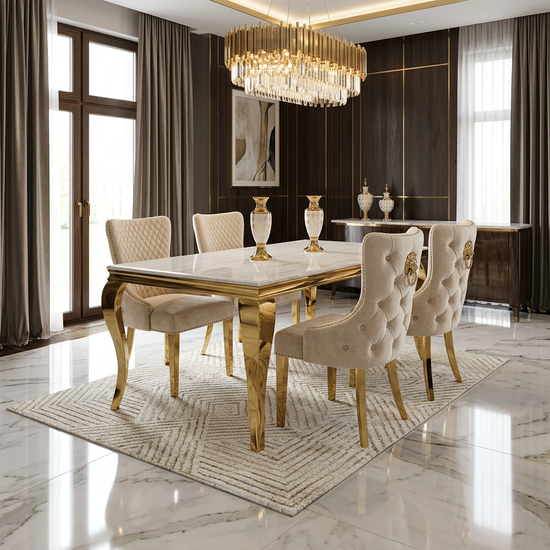 Sofia 1.8m Cream & Gold Marble Dining Table