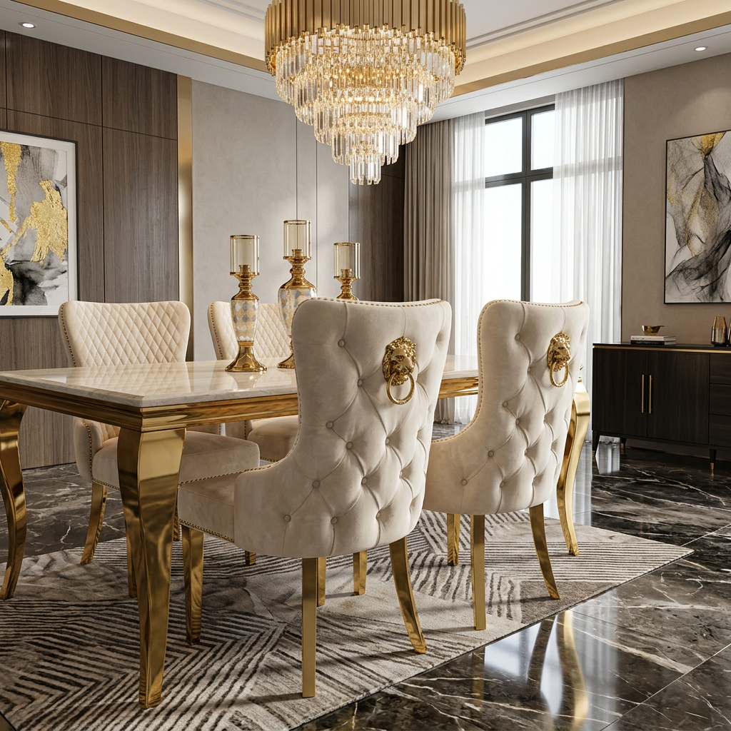 Victoria Cream & Gold Lion Dining Chair