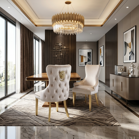 Victoria Cream & Gold Lion Dining Chair