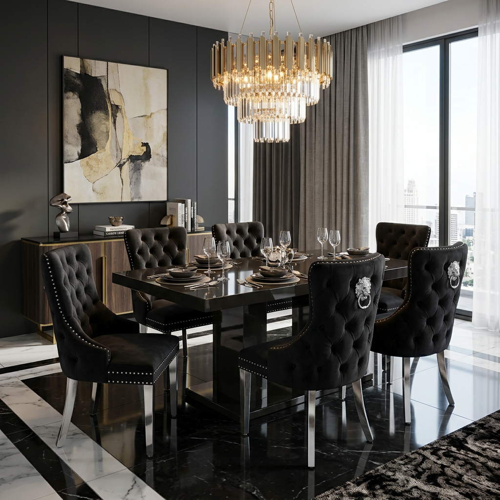 Victoria Dining Chair - Black Silver
