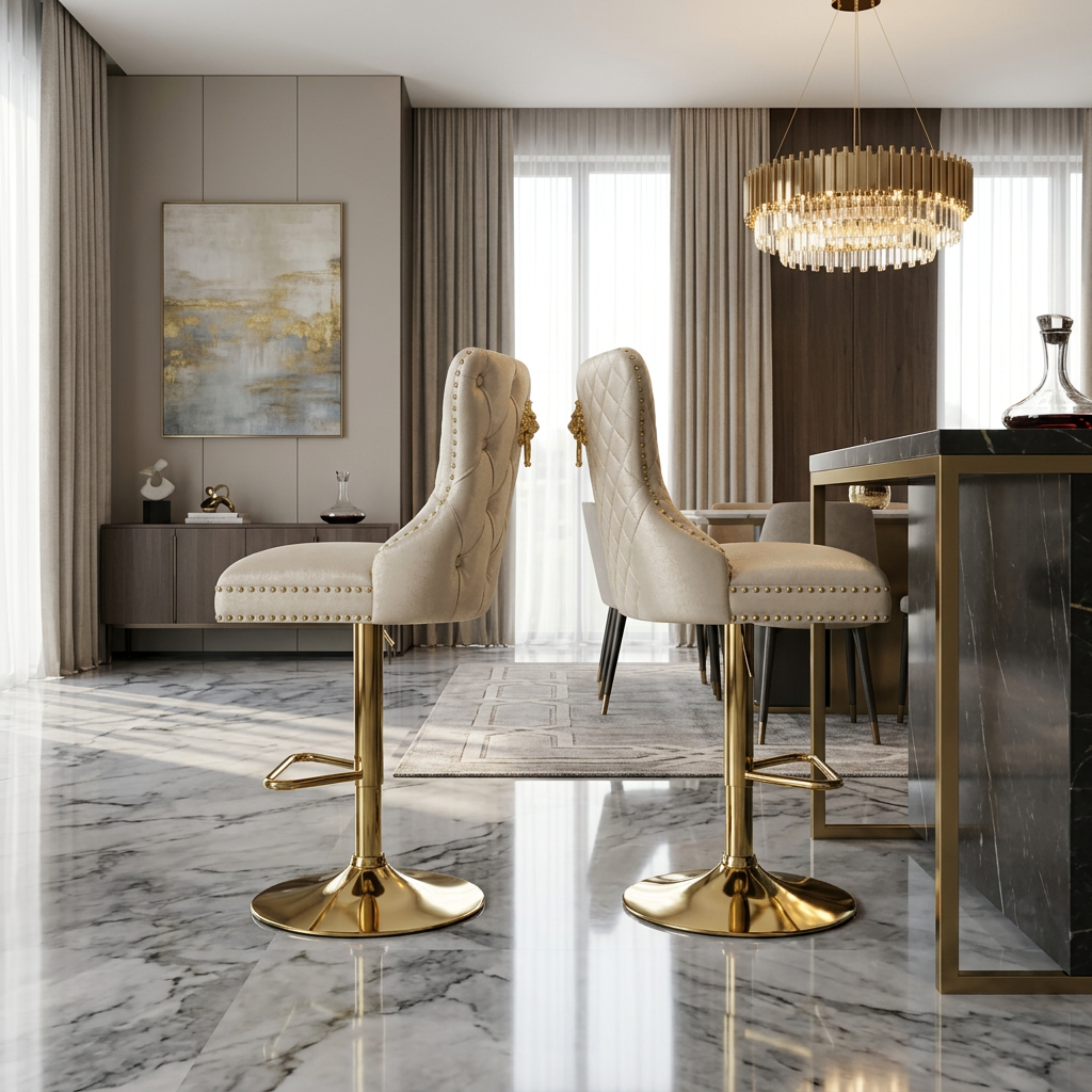 Victoria Cream and Gold Breakfast Stools Gold LION Knocker