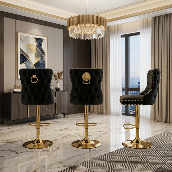 Victoria Black and Gold Breakfast Stools Gold LION Knocker