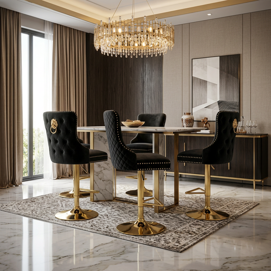 Victoria Black and Gold Breakfast Stools Gold RING Knocker