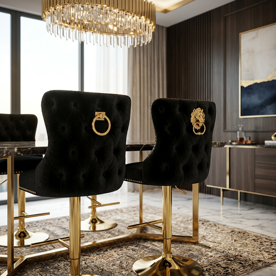 Victoria Black and Gold Breakfast Stools Gold RING Knocker