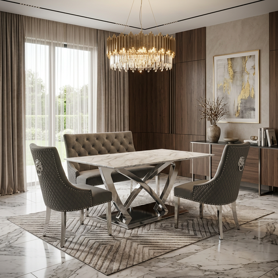 Grey Marble / Chrome Frame California Grey Marble dining Table