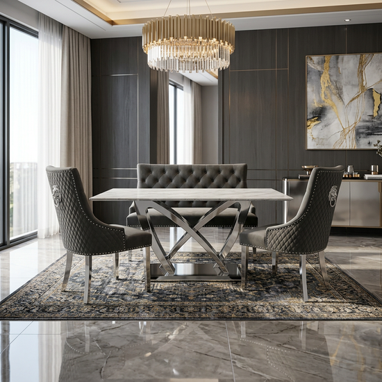 Grey Marble / Chrome Frame California Grey Marble dining Table