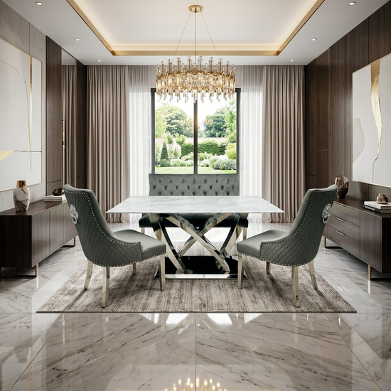 Grey Marble / Chrome Frame California Grey Marble dining Table