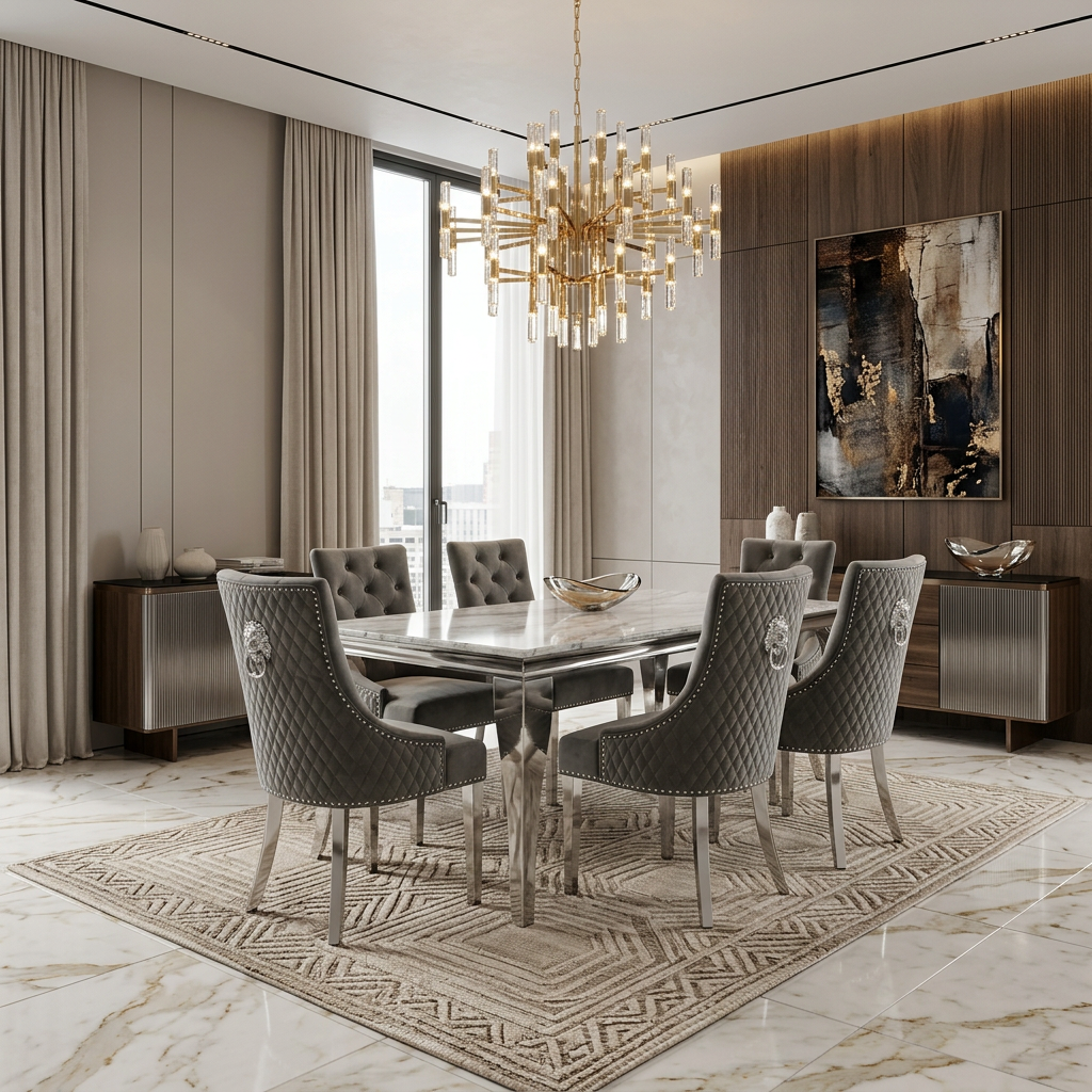 Sofia 1.2m Grey Marble Dining Table