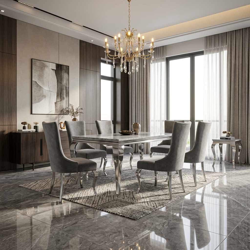 Sofia 160cm Grey Marble Dining Table