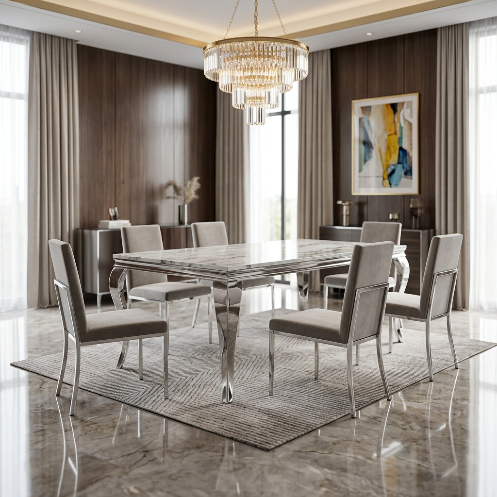 Sofia 1.5m Grey Marble Dining Table