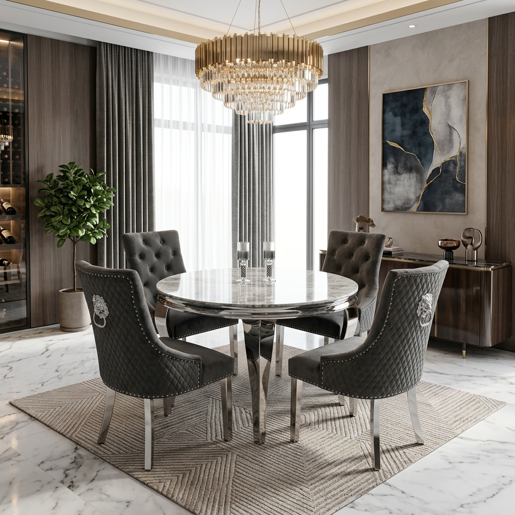 Sofia 1.1m Round Grey Marble Dining Table