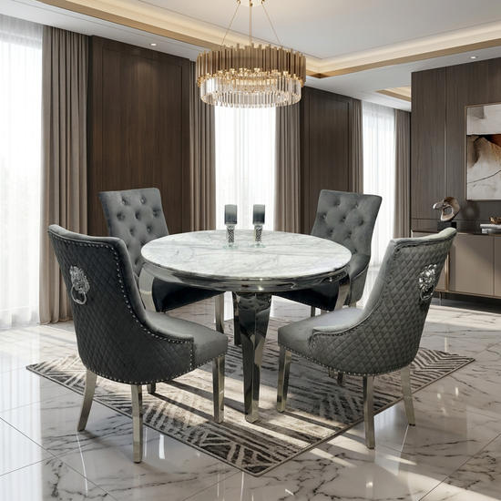 Sofia 1.1m Round Grey Marble Dining Table