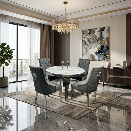 Sofia 1.1m Round Grey Marble Dining Table