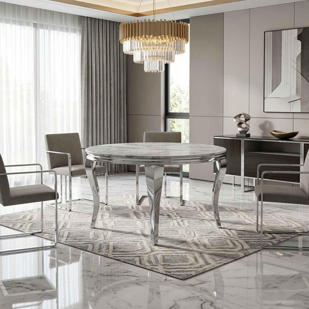 Sofia 1.1m Round Grey Silver Marble Table (Copy)